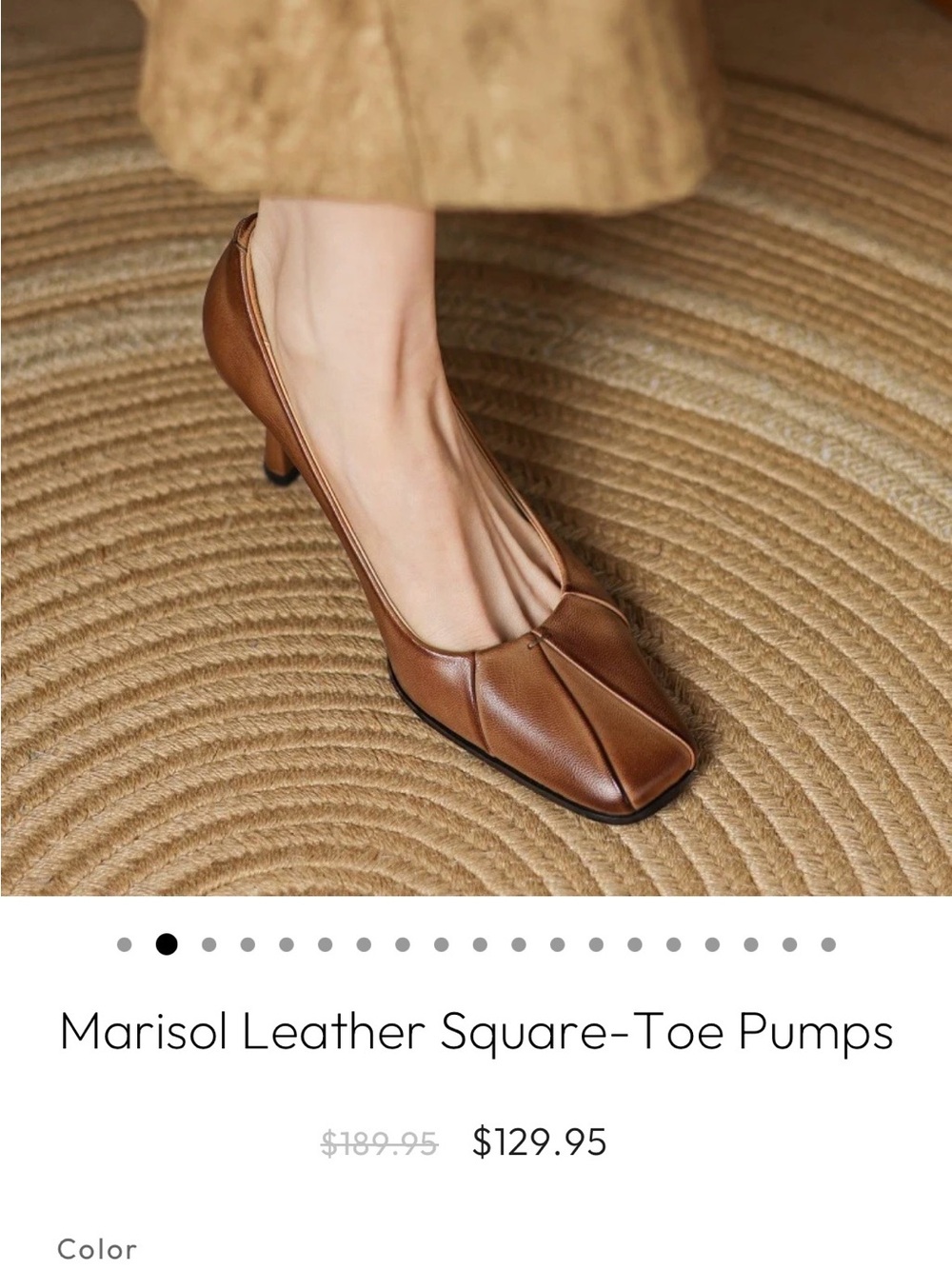 Marisol Handmade Leather Square-Toe Pumps - Cognac Color Size 38 (7.5)